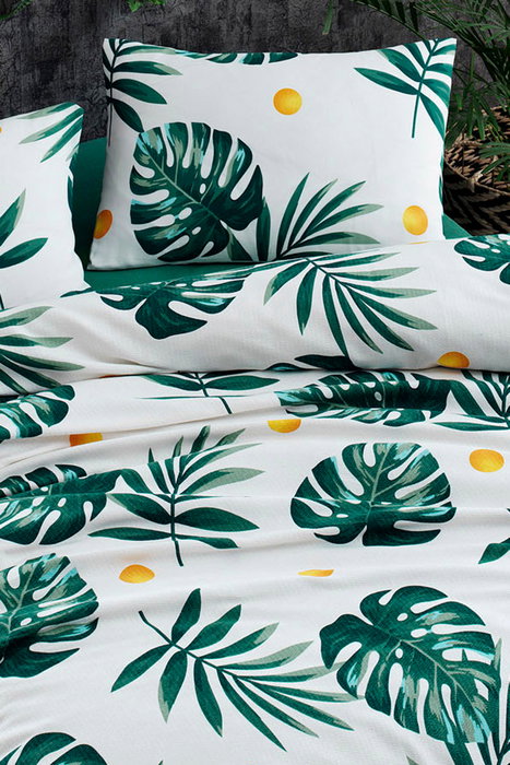 L'essentiel linge de maison Conjunto de doble piqué Monstera - Green de algodón